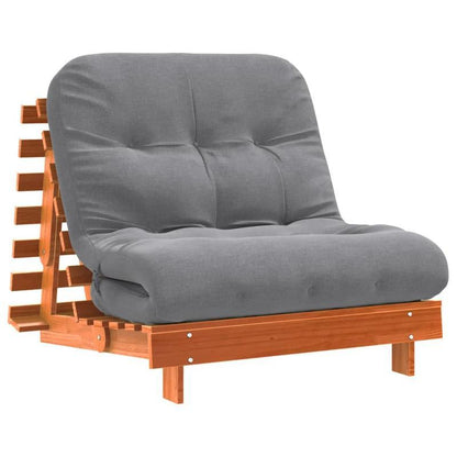 Futonbed – Futonsofa – Logeerbed – Slaapbank – Loungestoel – 80x206x11 cm Matras – Pijnboomhouten Frame – Verwijderbare Bruine Velvet Bekleding