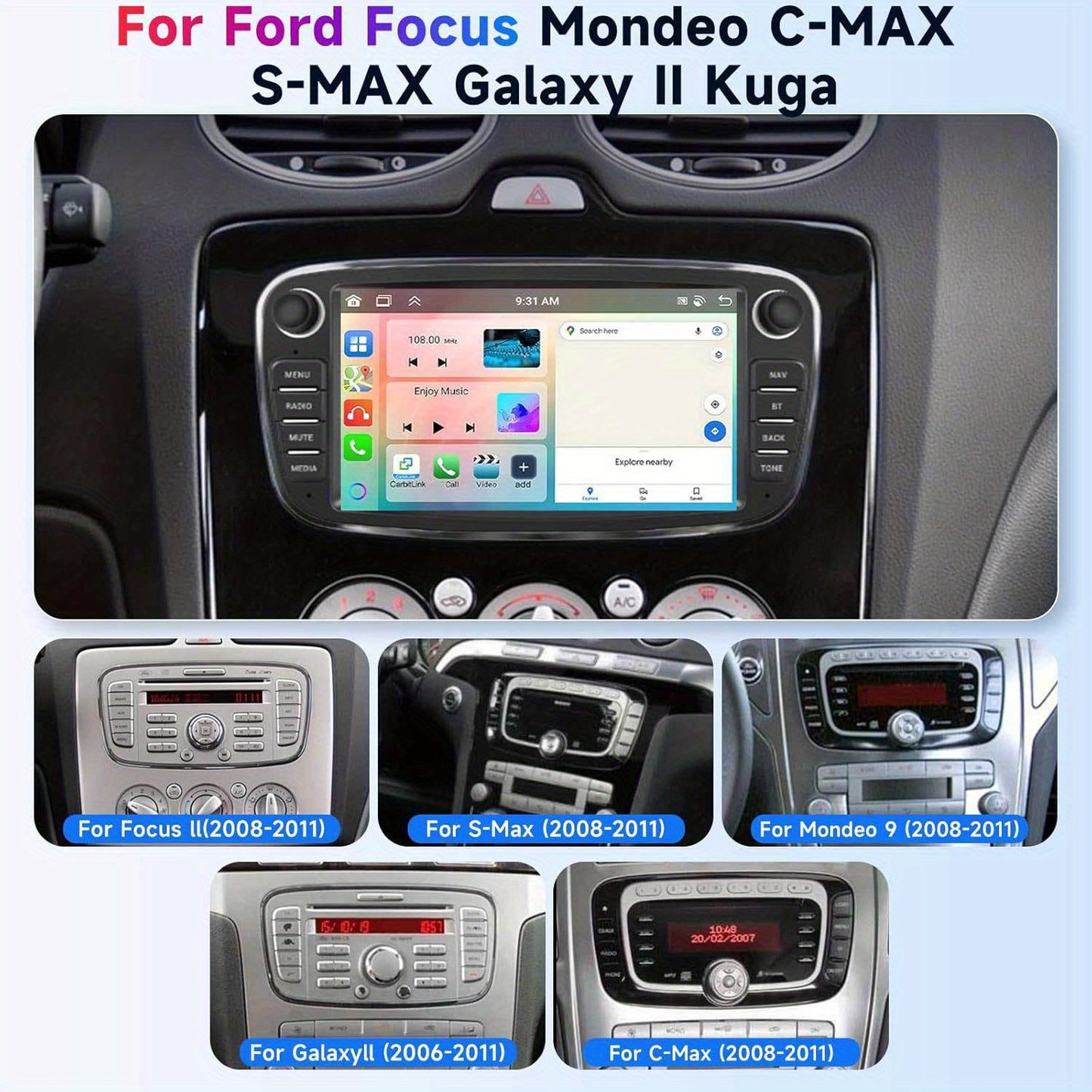 Multimediasysteem Auto – Autoradio – Navigatiesysteem – Touchscreen – Double DIN – 7-inch IPS Scherm – 6 GB RAM & 128 GB Opslag – Draadloos CarPlay & Android Auto