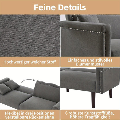 2-In-1 Bankbed – Slaapbank – Sofa Bed – Bedbank – Bank Sleeper – Verstelbare Rugleuningen – Houten Frame Donker Walnoot – Grijs – Comfortabel Schuim