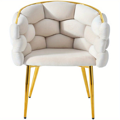 Velvet Stoelen – Eetkamerstoelen – Loungestoelen – Make-up Stoelen – Woonkamerstoelen – Beige – Memory Foam Zitting – Gouden Metalen Poot