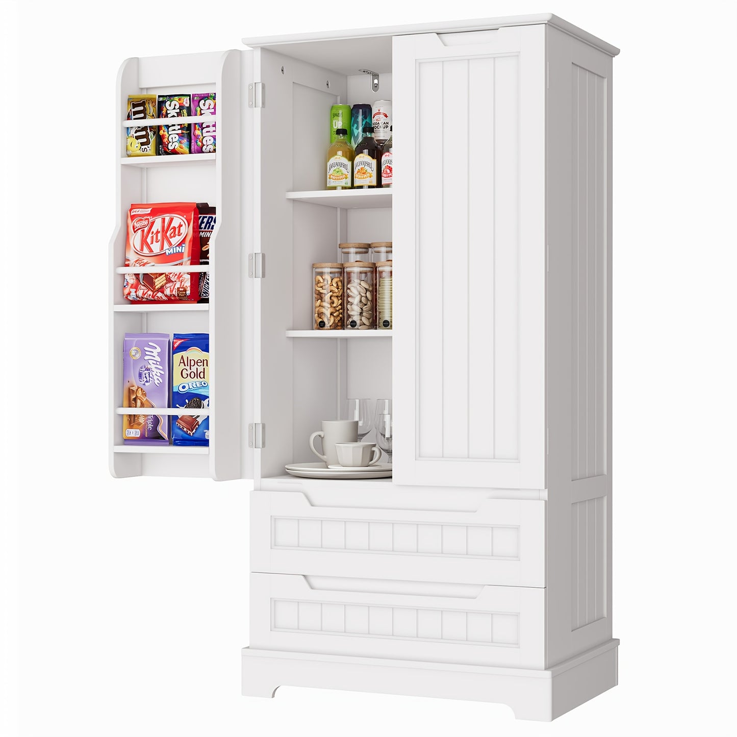 Keukenkast – Opbergkast – Keukenonderkast – Buffetkast – Organizer – Waterbestendig – Kantelbeveiliging – 2 Laden – 2 Deuren – Verstelbare Planken – Wit