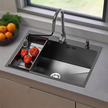 Black stainless steel sink, kitchen sink with drain basket and soap dispenser, stainless steel sink suitable for bathrooms, laundry rooms, restaurants, drop-in sink with drain kit, Drop-In Sink Application, Laundry Room Utili