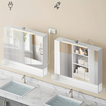 Badkamerkastje – Spiegelkast – Wandkast – Opbergkast – Badkamermeubel – Cloud White – 16,5 x 90 x 75 cm – Wandmontage – Drie Deuren Met Spiegel
