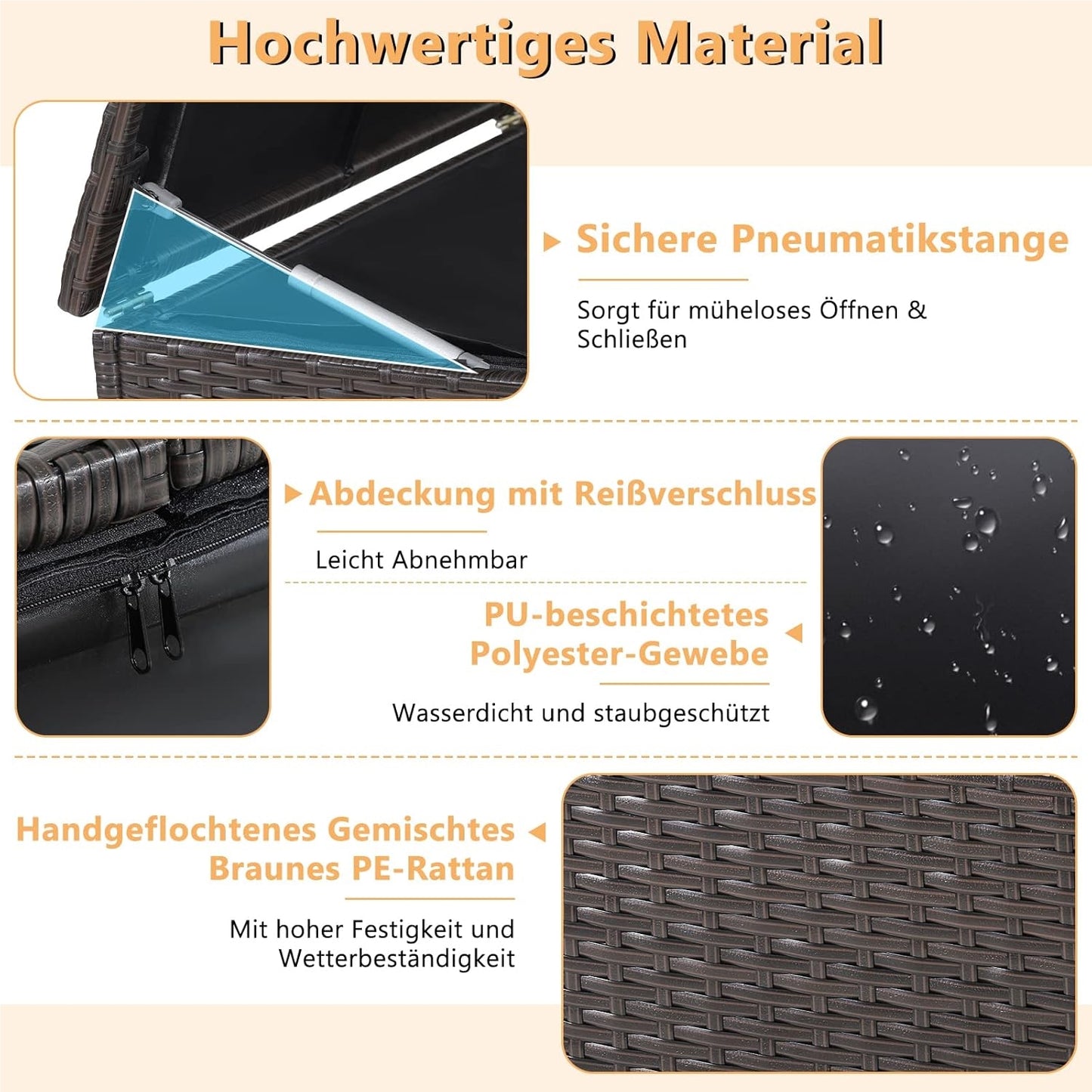 Tuinkist – Opbergbox – Tuinbox – Tuinkist Met Wie – Opbergkist Metaal Rattan – 662L Inhoud – Weerbestendig Met Ritssluitinglen
