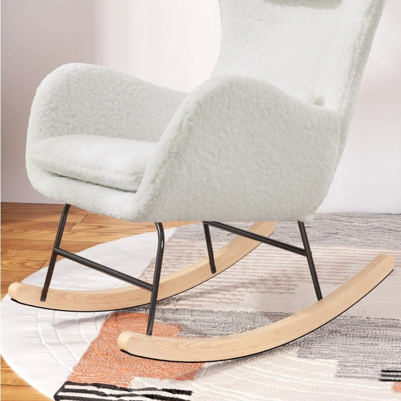Living Room Single Chair, Lounge Chair, Soft Teddy Bear Plush Rocking Chair, Living Room Lounger with Headrest - Weight Capacity up to 113kg, White,  Cozy Seating, Stylish Seating, Premium Upholstery, Comfortable Seating, Sma