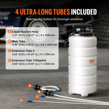 Olieafzuiger – Olie-extractor – Vloeistofafzuiger – Oliepomp – Oliewisselpomp – 15 Liter Tank – Pneumatisch en Handmatig