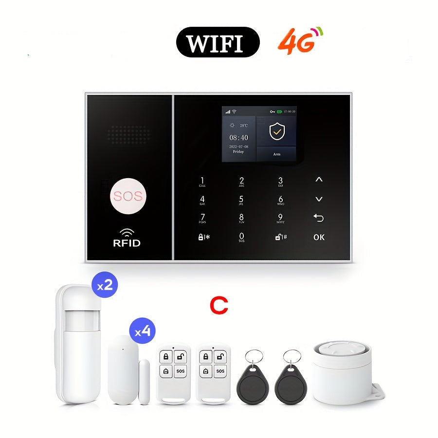 4G WiFi Alarmsysteem – Beveiligingssysteem – Inbraakalarmsysteem – Huisbeveiliging – Bewegingsmelder – Draadloze Connectiviteit – Ingebouwde Sirene – App- en Afstandsbediening