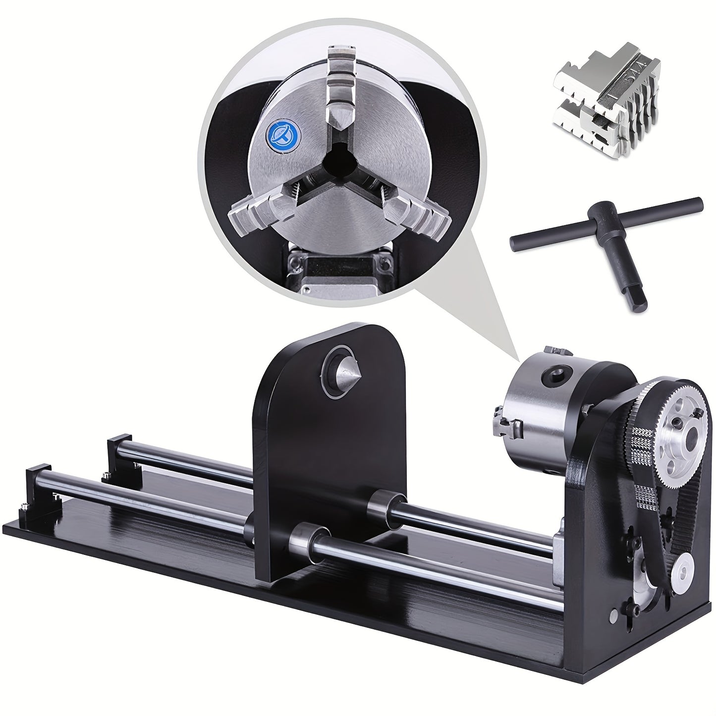 Rotary cutting machine and engraving machine accessories for A-axis, with 80mm three-jaw chuck and 230mm rail, CNC router/laser engraving machine rotary tool accessories, suitable for carving Golden wood