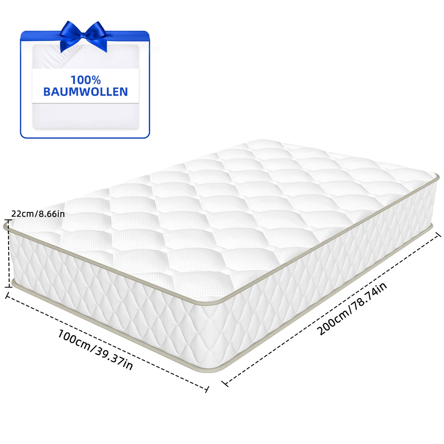 7-Zone Pocketvering Matras – Matrassen – Slaapmatras – Pocketveringsmatras – Hoofdkussenmatras – Medium Tot Stevig – Afneembare Katoenen Hoes – 140x200 cm