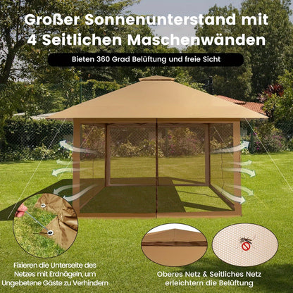 Partytent – Gazebo – Tuinpaviljoen – Feesttent – Tuintent – 400x400 cm – Verstelbare Hoogte & Dubbel Geventileerd Dak
