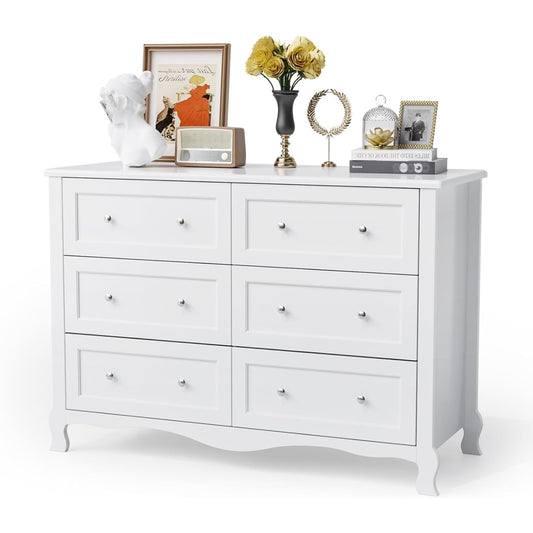 Commode – Ladekast – Dressoir – Opbergkast – Bijzetkast – 6 Lades – MDF P2 Materiaal – 120x40x84 cm – Wit – Vintage Design