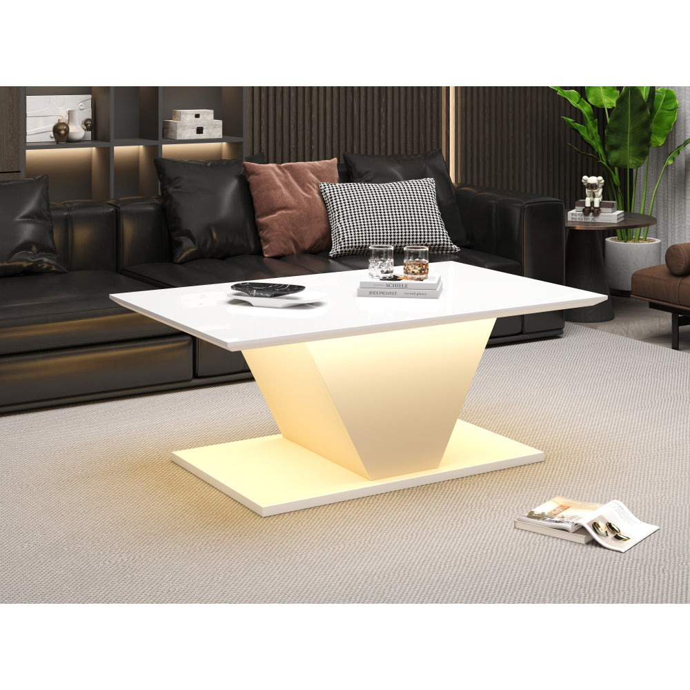 Salontafel – Koffietafel – Bijzettafel – Sofa tafel – Woonkamertafel – Wit – V-vormig Design – Compact 100x50x46 cm