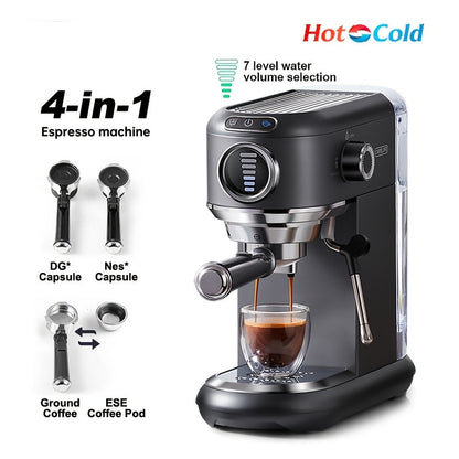 Espressomachine – Koffiezetapparaat – Cappuccinomaker – Koffiepadmachine – Melkopschuimer – 7-Traps Waterniveau – PID Temperatuurregeling