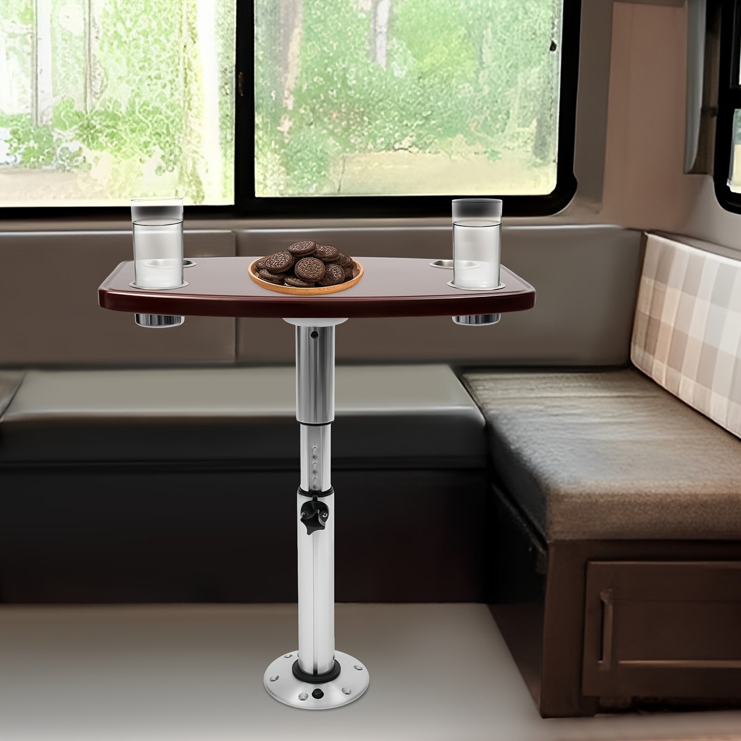 Verstelbare Tafel – Kampeertafel – Caravantafel – Boottafel – Campertafel – Eikenhouten Blad – 4 Bekerhouders – Hoogte Verstelbaar 56,5-72 cm