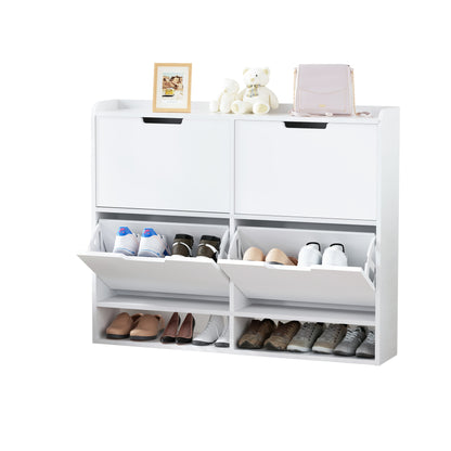 Schoenenkast – Schoenenopberger – Schoenenrek – Halmeubel – Schoenenkast Wit – 4 Lades – Flip-Top Ontwerp – MDF & Metaal – Ruimtebesparend – 16-24 Paar