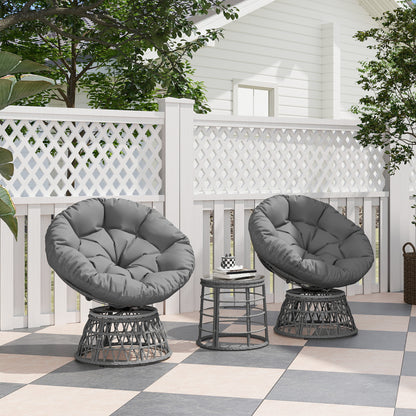 Tuinset – Tuinmeubelset – Loungeset – Balkonset – Tuinmeubelen – 2 Draaibare Papasan Fauteuils – 1 Ronde Bijzettafel – UV Bestendig Rattan Effect – 360° Draaibare Stoelen met Dikke Kussens