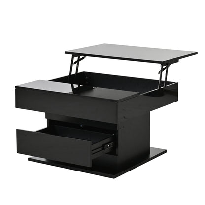 Geometric Coffee Table, 360° Rotating Top, Lift-Up Coffee Table with 1 Drawer, High-Gloss Living Room Table with Hidden Storage, Sofa Table, Side Table, Black