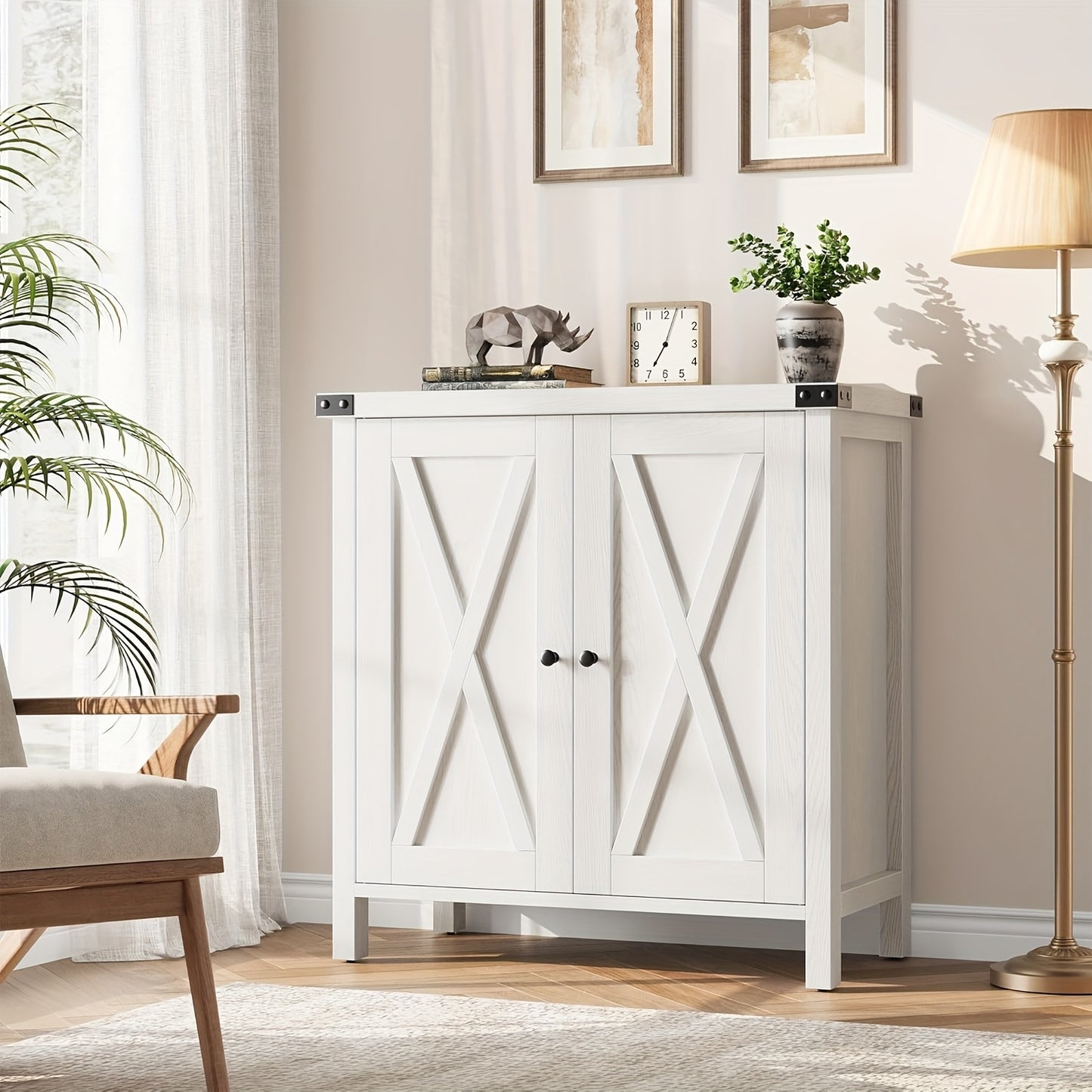 Buffetkast – Dressoir – Kast – Sideboard – Kast met Opbergruimte – Wit Vintage Design – Stevige MDF Constructie – Verstelbare Plank