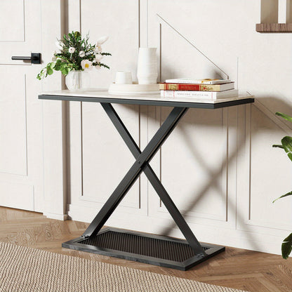 Sidetable – Consoletafel – Haltafel – Wandtafel – Bijzettafel – Kunstmarmeren Blad – Metalen Frame – Verstelbare Voetpaden – Anti-Kantelbeveiliging