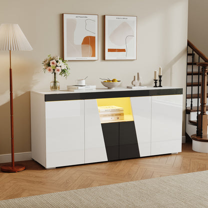 Modern Large Storage Cabinet with 3 Cabinets & 4 Doors - Angled Design Black & White Color Sideboard, Metal Frame Furniture Unit Suitable for Living Room, Entryway, Hallway - Space-Saving Vertical Shelving