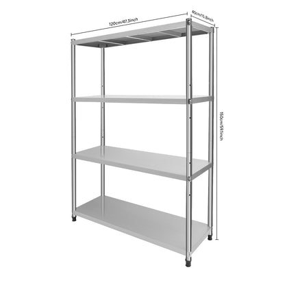 Stalen Rek – Stellingkast – Opbergrek – Opbergrek – Metaalrek – 4-laags – RVS 201 Kwaliteit – Draagkracht 50 kg per Laag