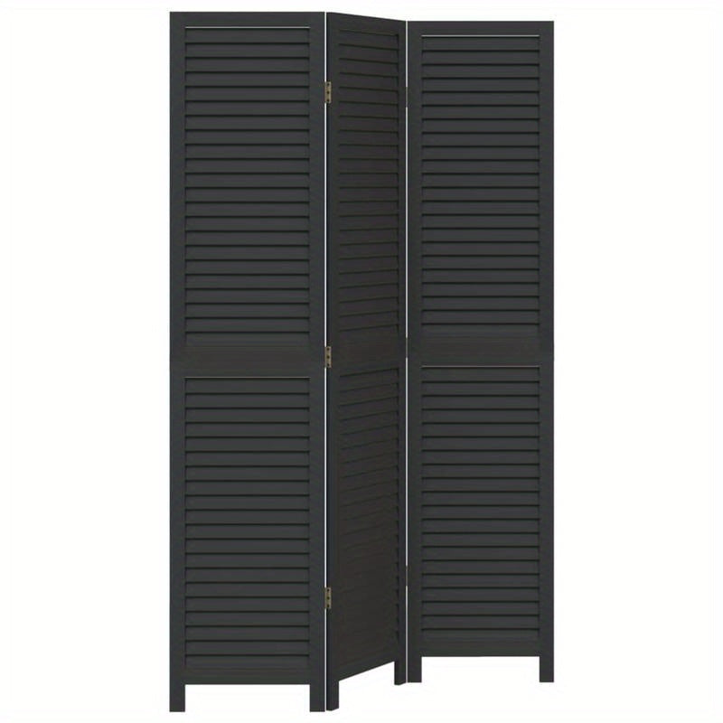 Room Divider with 3 Panels Made of Solid Black Paulownia Wood