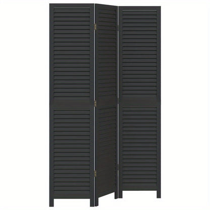 Room Divider with 3 Panels Made of Solid Black Paulownia Wood
