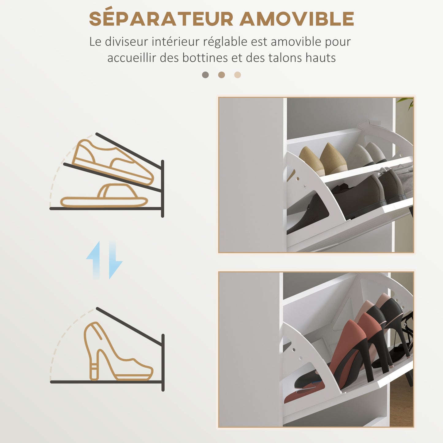 Schoenenkast – Schoenenrek – Schoenenopberger – Schoenenbank – Halmeubel – 3 Deuren – Verstelbare Planken – Wit – Compact – MDF