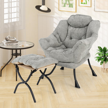 Fauteuil – Relaxstoel – Zitzak – Loungestoel – Poef – Oversized Sherpa Stof – Opvouwbare Voetensteun
