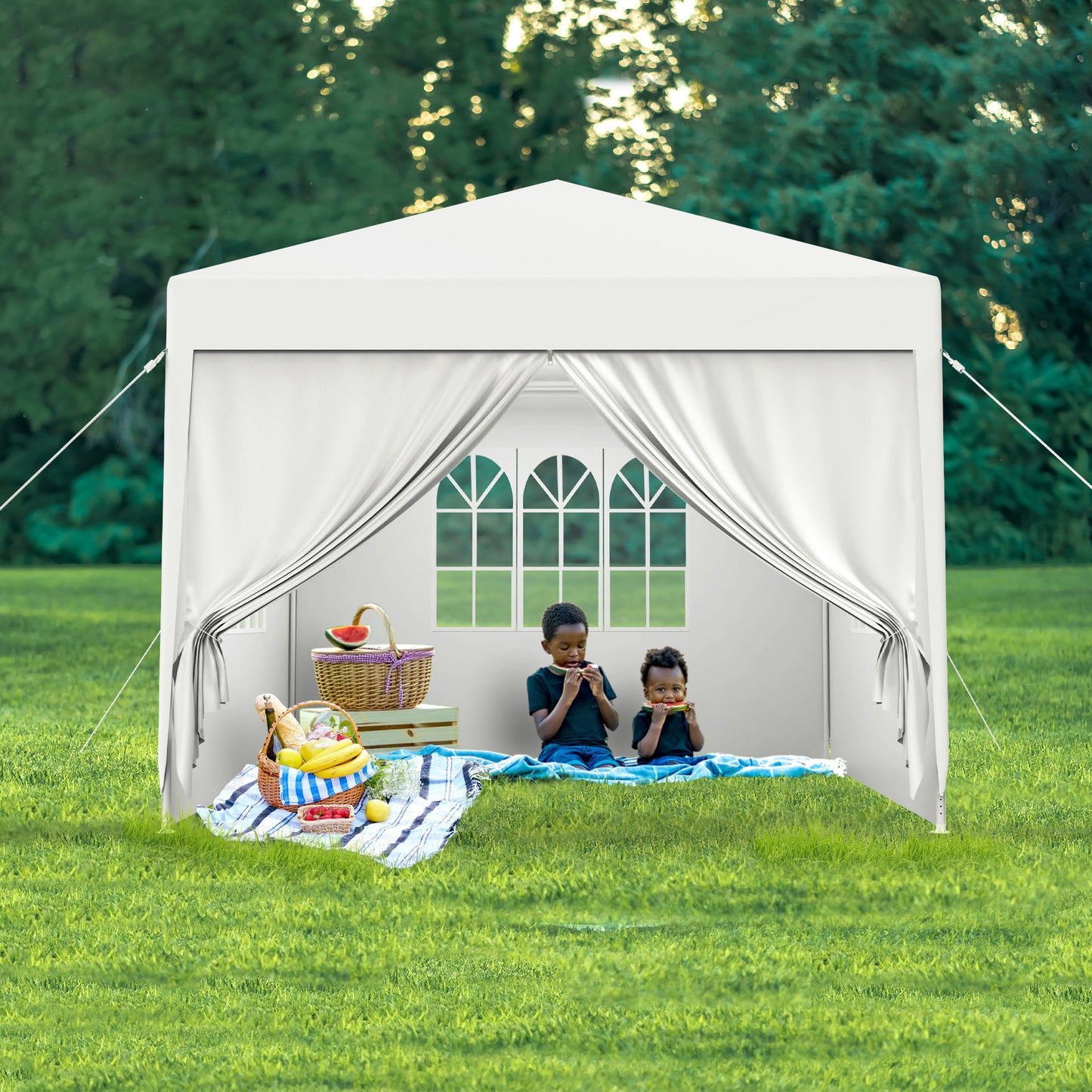 Partytent – Feesttent – Tuintent – Paviljoen – Overkapping – Waterdicht PE Zeildoek – 3x9 m Met Zijpanelen