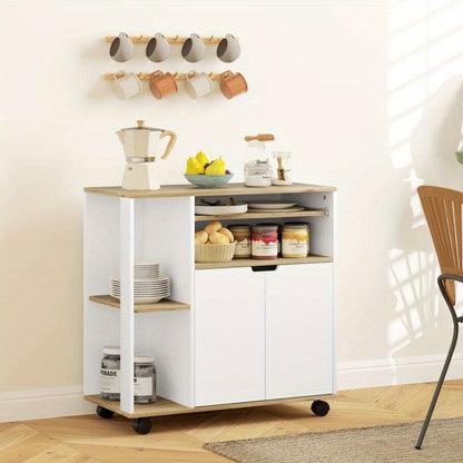 Opberkkar – Opbergwagen – Rollende Trolley – Mobiele Kar – Opvouwbare Handkar – Verstelbare Planken – Met Slot – Metalen Frame – Houtaccenten – 4 Wielen