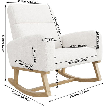 Schommelstoel – Schommelstoel met Wol – Loungestoel – Relaxstoel – Wit – Zachte Schapenwolvulling – Hoge Ergonomische Rugleuning