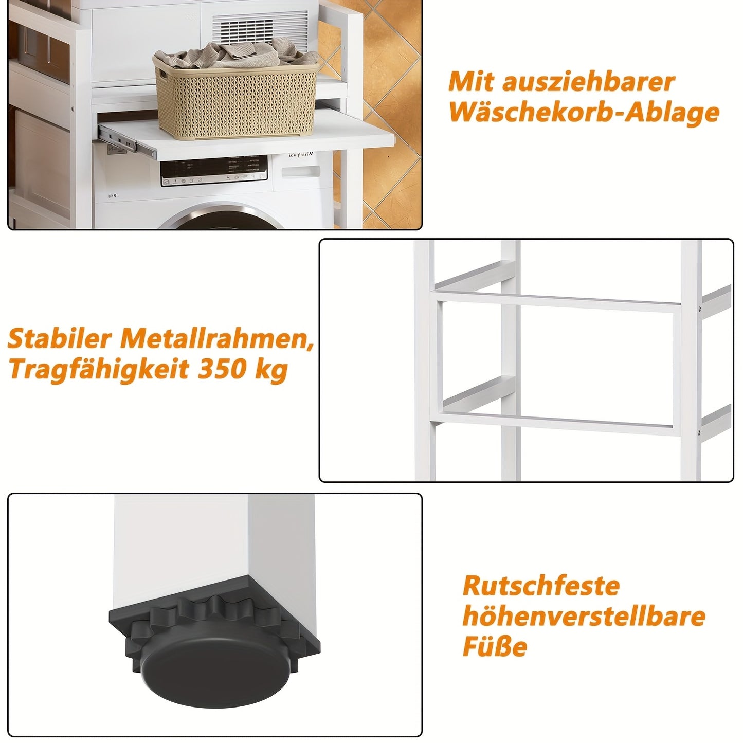 Droogrek – Wasrek – Droogtoren – Wastoren – Opbergrek – Hoogte Verstelbaar – Carbonstaal – 158 kg Draagkracht – Wit – 73x64x115 cm