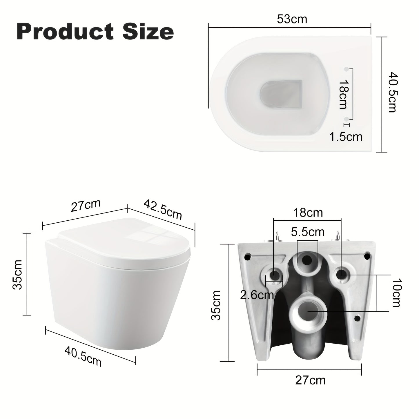 Wandtoilet – Hangend Toilet – Rimless Toilet – Diepspoel Toilet – Wandhangend Toilet – Keramiek – Softclose Zitting – Ruimtebesparend D-Design 51cm