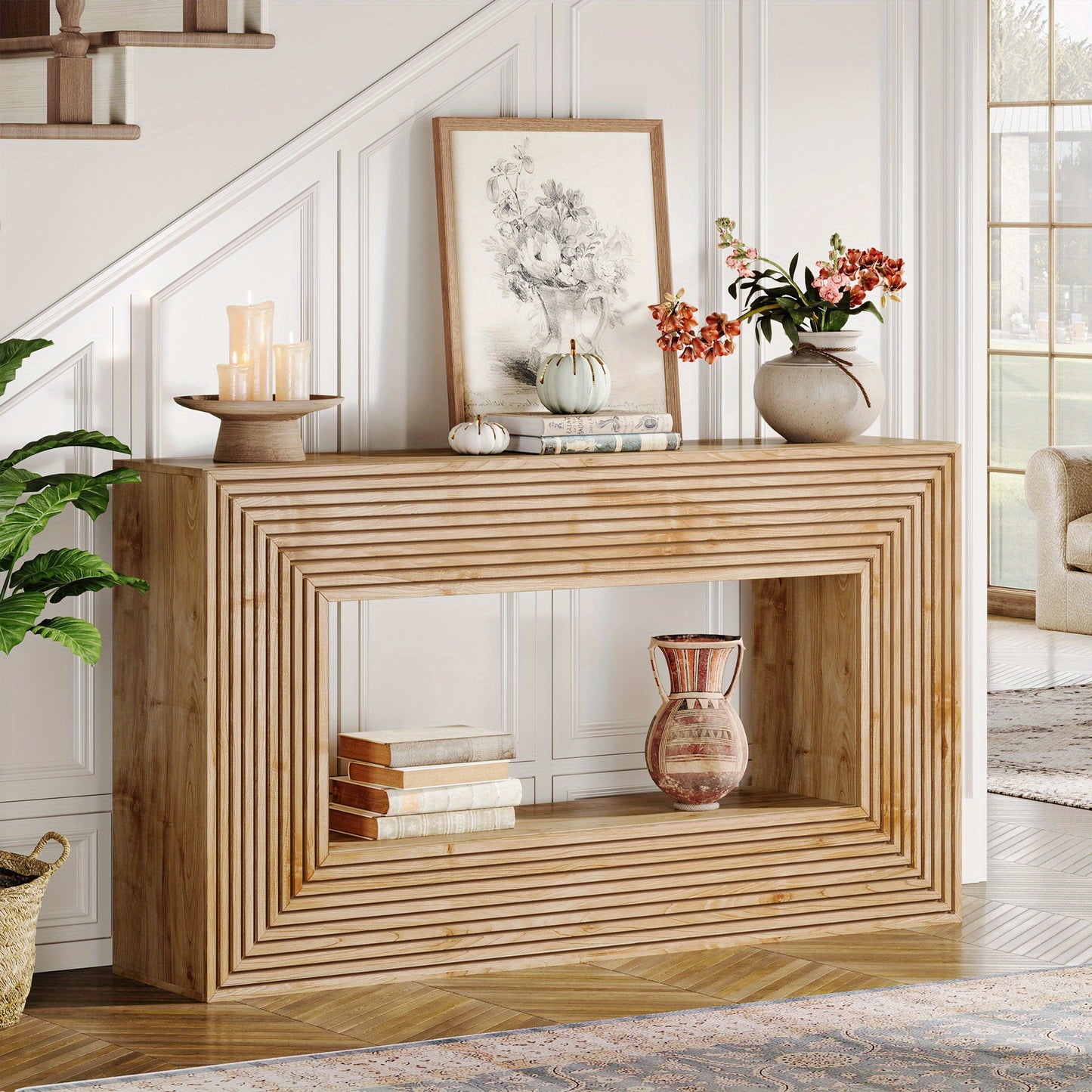 Sidetable – Consoletafel – Wandtafel – Haltafel – Bijzettafel – Rustiek Houten Design – 150 cm Breed – Opbergruimte Met Open Plank