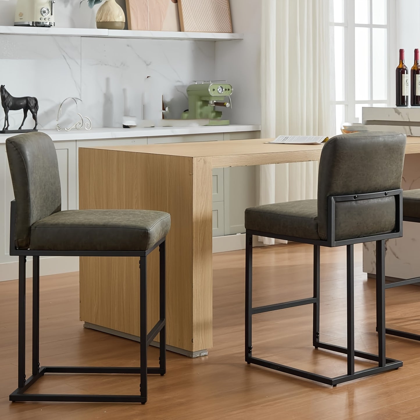 Krukken – Barkrukken – Stoelen – Zitkrukken – Keukenkrukken – Zithoogte 60,96 cm – Met Rugleuning en Metalen Frame