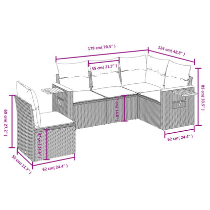 Loungeset – Tuinset – Zitgroep – Loungebank – Loungemeubel – PE-Rattan – Inclusief Opklapbare Bijzettafel – Weerbestendig Grijs Hout
