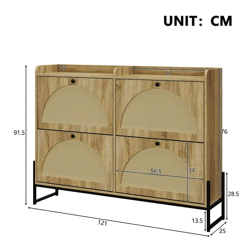 Schoenenkast – Schoenenrek – Schoenenopberger – Hal Organizer – Opbergkast – Bamboe Materiaal – Vrijstaand Met 4 Deuren – Duurzaam & Ruimtebesparend