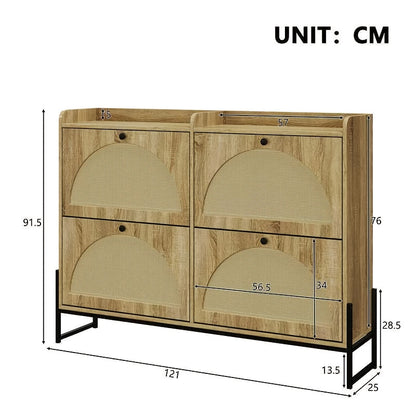 Schoenenkast – Schoenenrek – Schoenenopberger – Hal Organizer – Opbergkast – Bamboe Materiaal – Vrijstaand Met 4 Deuren – Duurzaam & Ruimtebesparend