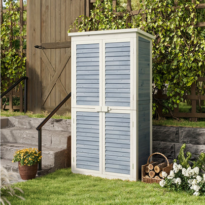 Houten Tuinkast – Tuinkast Met Schuifdeuren – Tuinberging – Buitenkast – Opbergkast – Grijs – 2-Laags Met Ruime Legplanken – Stevig Houten Materiaal