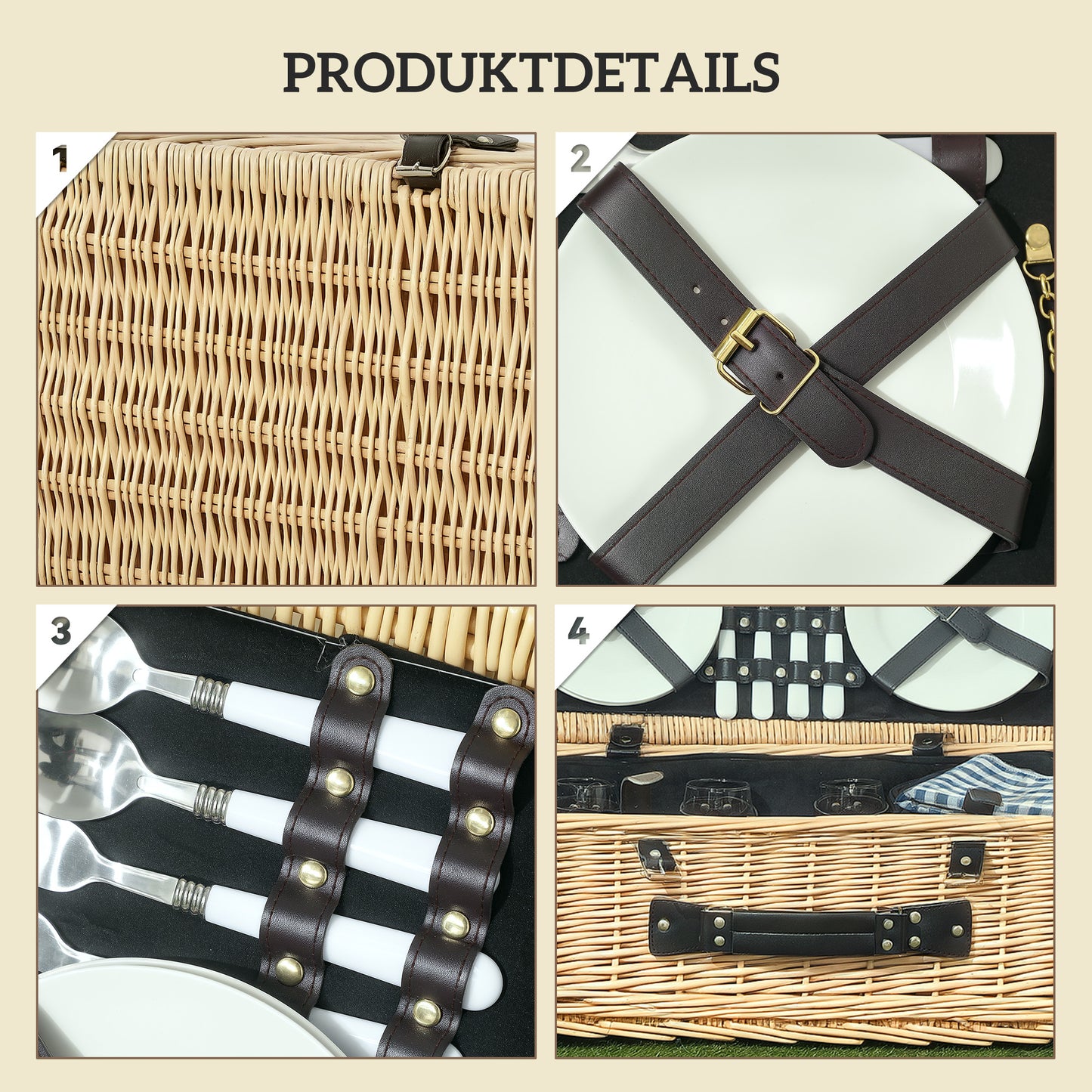Picknickmand – Picknicktas – Picknickset – Picknickkoffer – Picknickmand Zwart – Geïsoleerd Koelvak – Compleet Bestek Voor 4 Personen