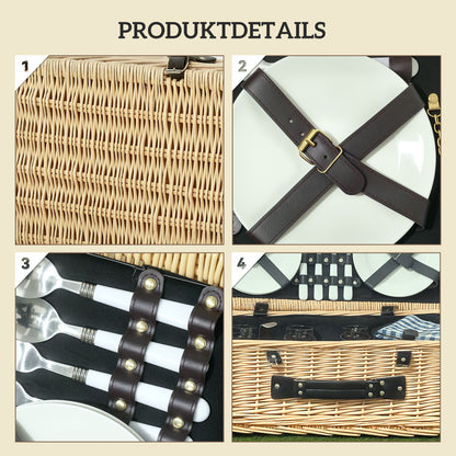 Picknickmand – Picknicktas – Picknickset – Picknickkoffer – Picknickmand Zwart – Geïsoleerd Koelvak – Compleet Bestek Voor 4 Personen