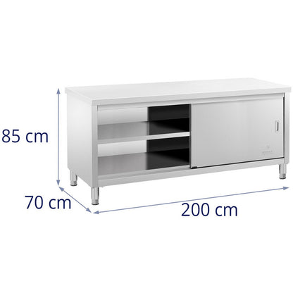 Roestvrijstalen Schuifdeurkast – RVS Kast – Werkbank – Opbergkast – Schuifdeurkast – 200x70 cm – Hoge Draagkracht 600 kg – Verstelbare Pooten