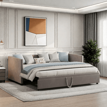 Bedbank – Slaapbank – Uitschuifbaar Bed – Sofa Bed – Tweezits Slaapbank – Uitschuifbaar 90/180x200 cm – Fluwelen Bekleding met Lattenbodem