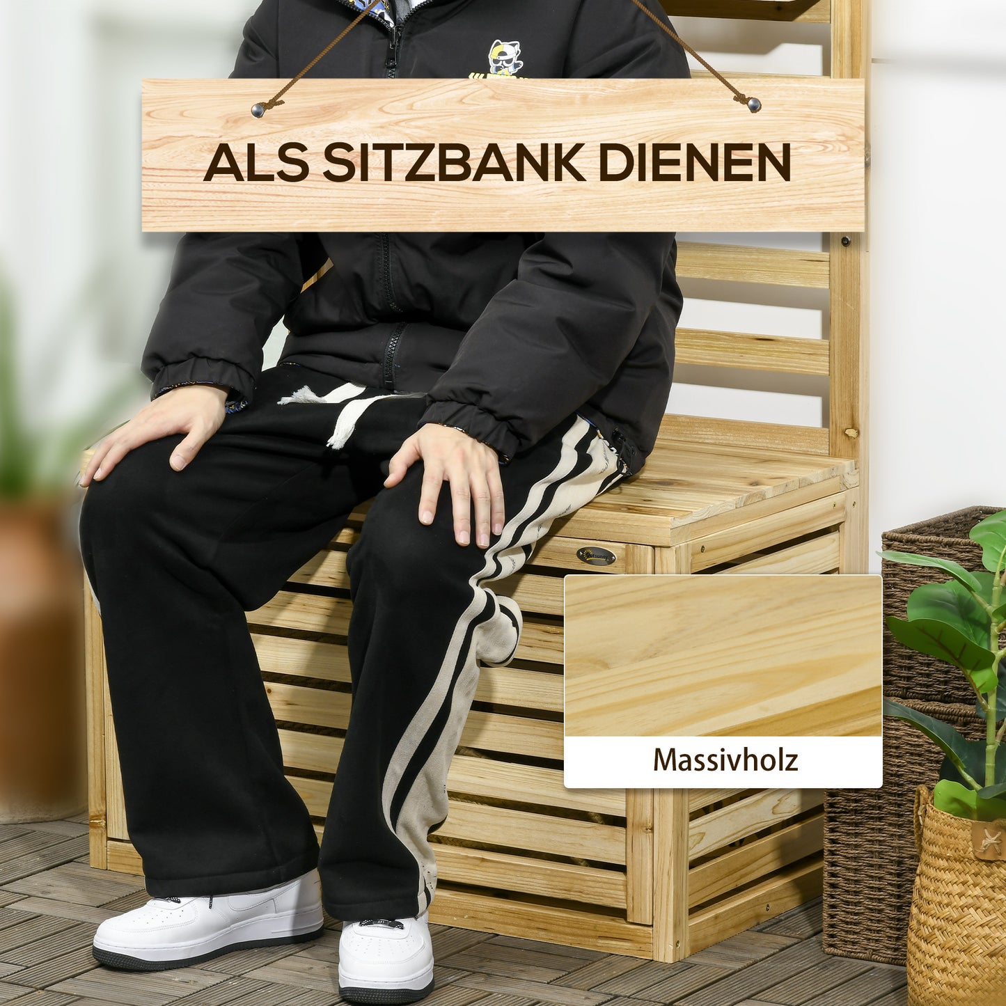 Tuinkist – Tuinopbergbox – Kussenbox – Opbergbox – Tuinberging – Houten Opbergbox – Weerbestendig – Inclusief Klimrek en Verstelbare Planken – 80x45x160 cm – Massief Dennenhout