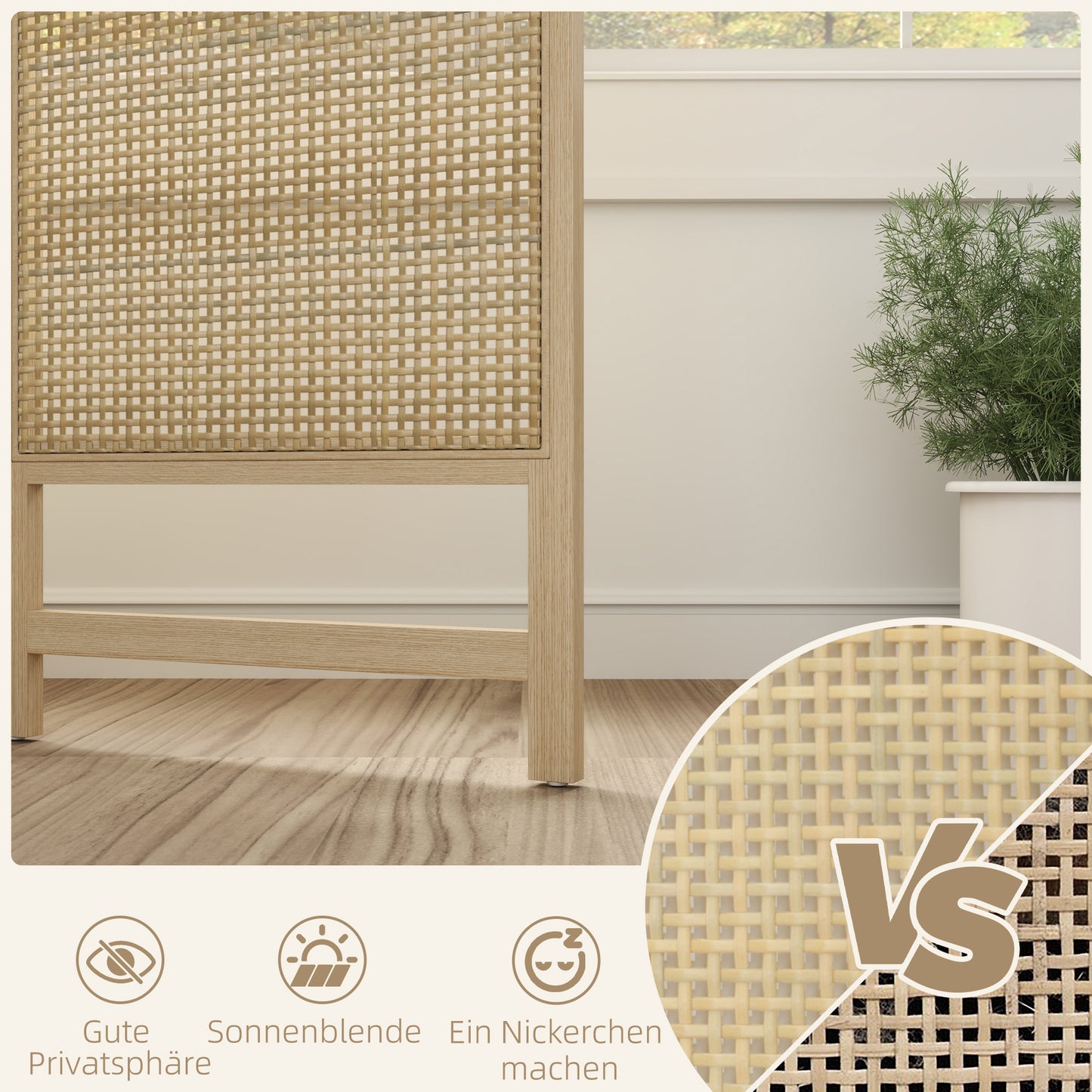 Kamerscherm – Roomdivider – Scheidingswand – Ruimteverdeler – Room Screen – Natuurlijke 3-Delige Kamerscherm – 180 cm Breed – Handgeweven Design – Inklapbaar & Vrijstaand