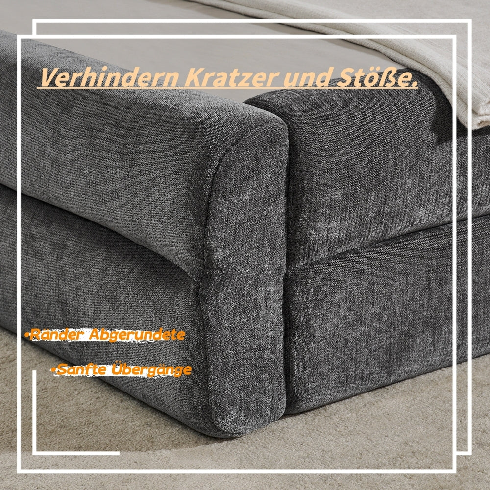 Double bed 160×200cm, chenille fabric, comfortable backrest, solid eucalyptus wood and iron frame, easy to assemble, dark grey/beige (mattress not included), Day Bed With Mattress Included, King Size Bed Frame, Bunk Beds Wit