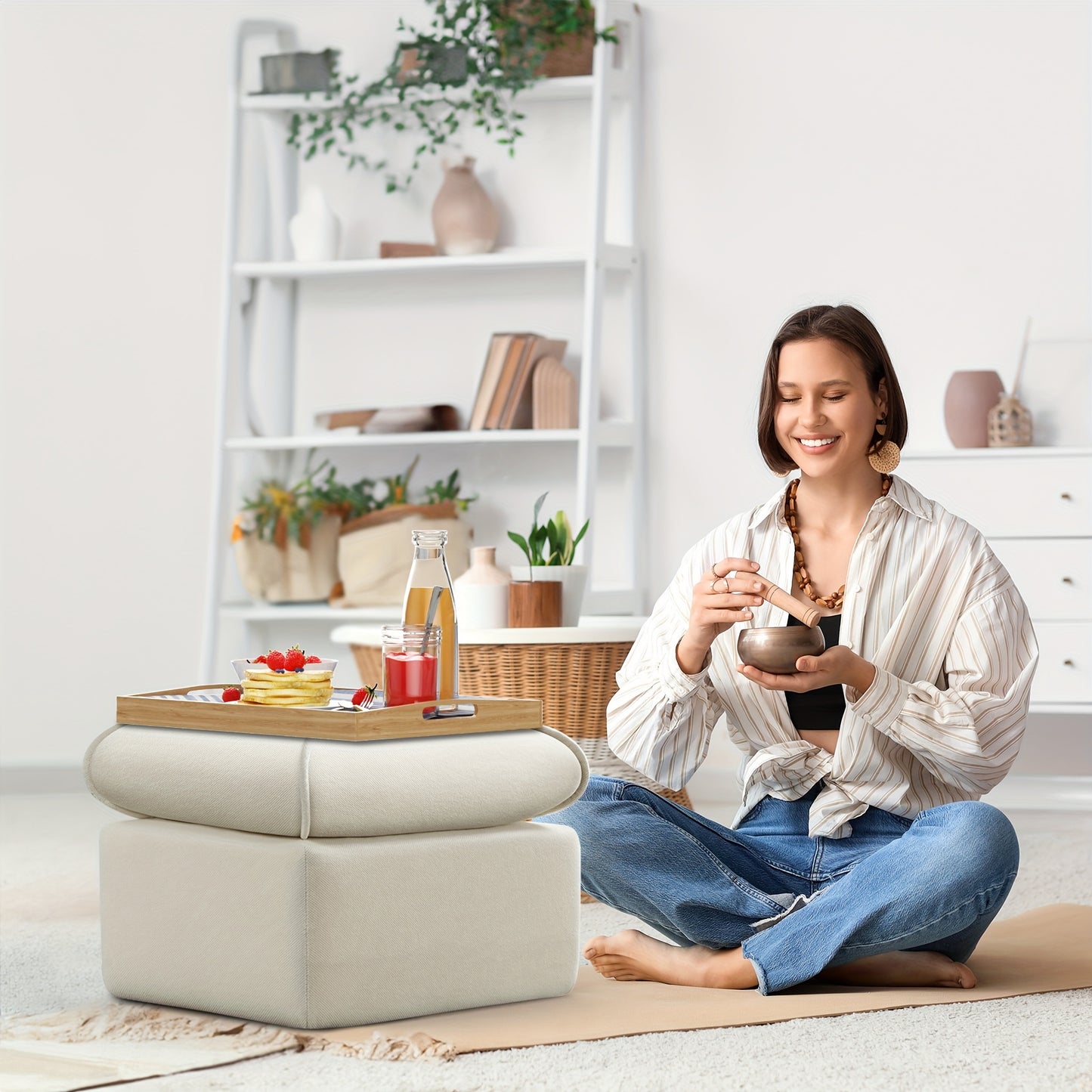 Fauteuil – Relaxstoel – Loungefauteuil – Draaifauteuil – Zitstoel – Ergonomisch Ontwerp – Zachte Chenille Bekleding – Inclusief Voetenbank