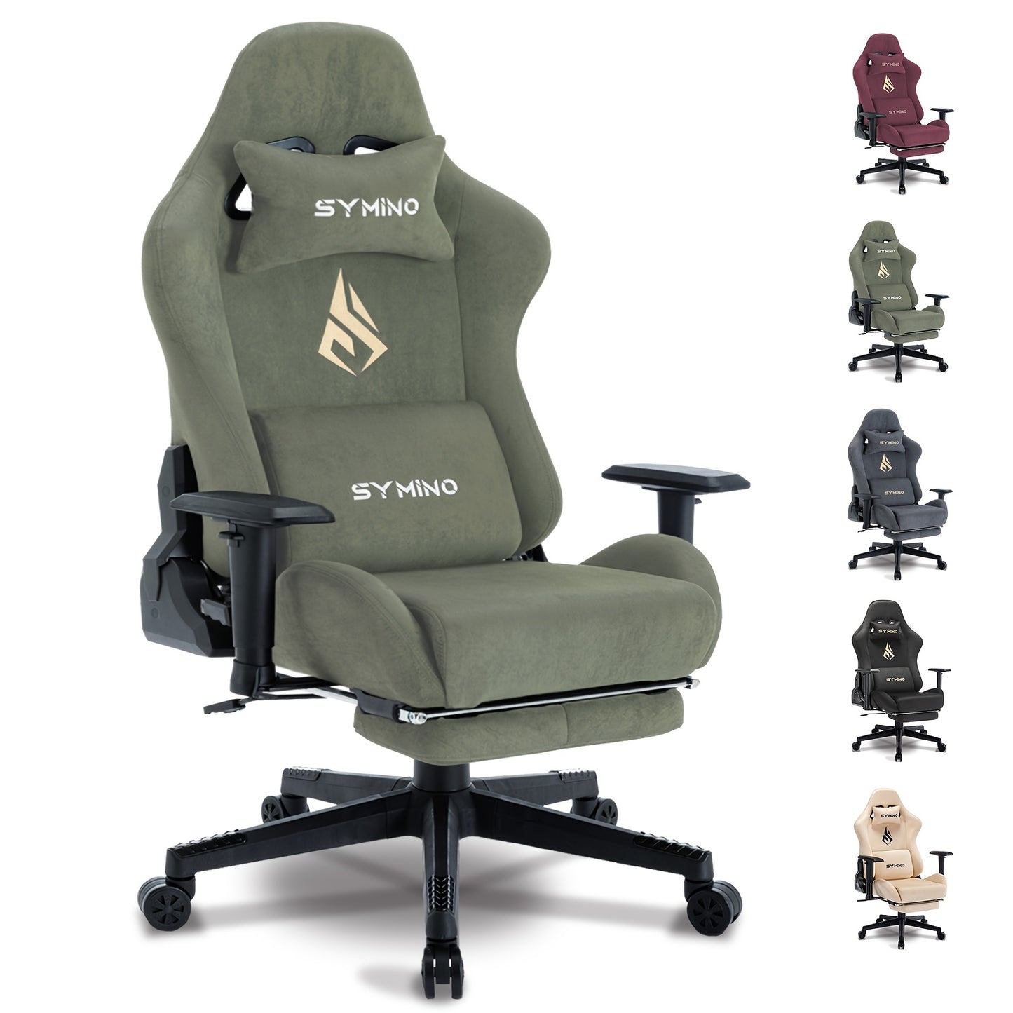 Ergonomische Gamingstoel – Bureaustoel – Office Chair – Zwarte Gamestoel – Werkstoel – Memory Foam Zitting – Uitschuifbare Voetsteun – Handmatige Verstelling – 360° Draaibaar – Geschikt Voor Harde Vloeren – Groen