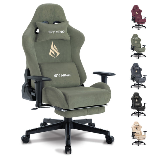 Ergonomische Gamingstoel – Bureaustoel – Office Chair – Zwarte Gamestoel – Werkstoel – Memory Foam Zitting – Uitschuifbare Voetsteun – Handmatige Verstelling – 360° Draaibaar – Geschikt Voor Harde Vloeren – Groen